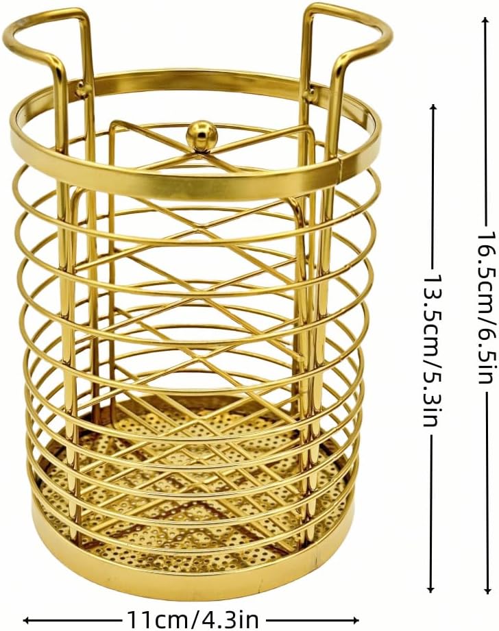 Gold Kitchen Divided Organizer, Kitchen Countertop Holder for Serving Utensils, Stainless Steel Mesh Storage Baskets for Holding Knife Fork Spoon
