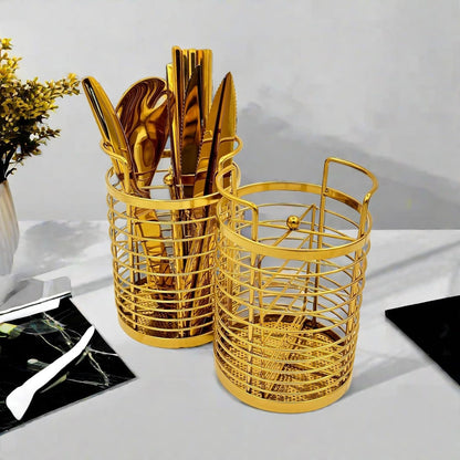 Gold Kitchen Divided Organizer, Kitchen Countertop Holder for Serving Utensils, Stainless Steel Mesh Storage Baskets for Holding Knife Fork Spoon