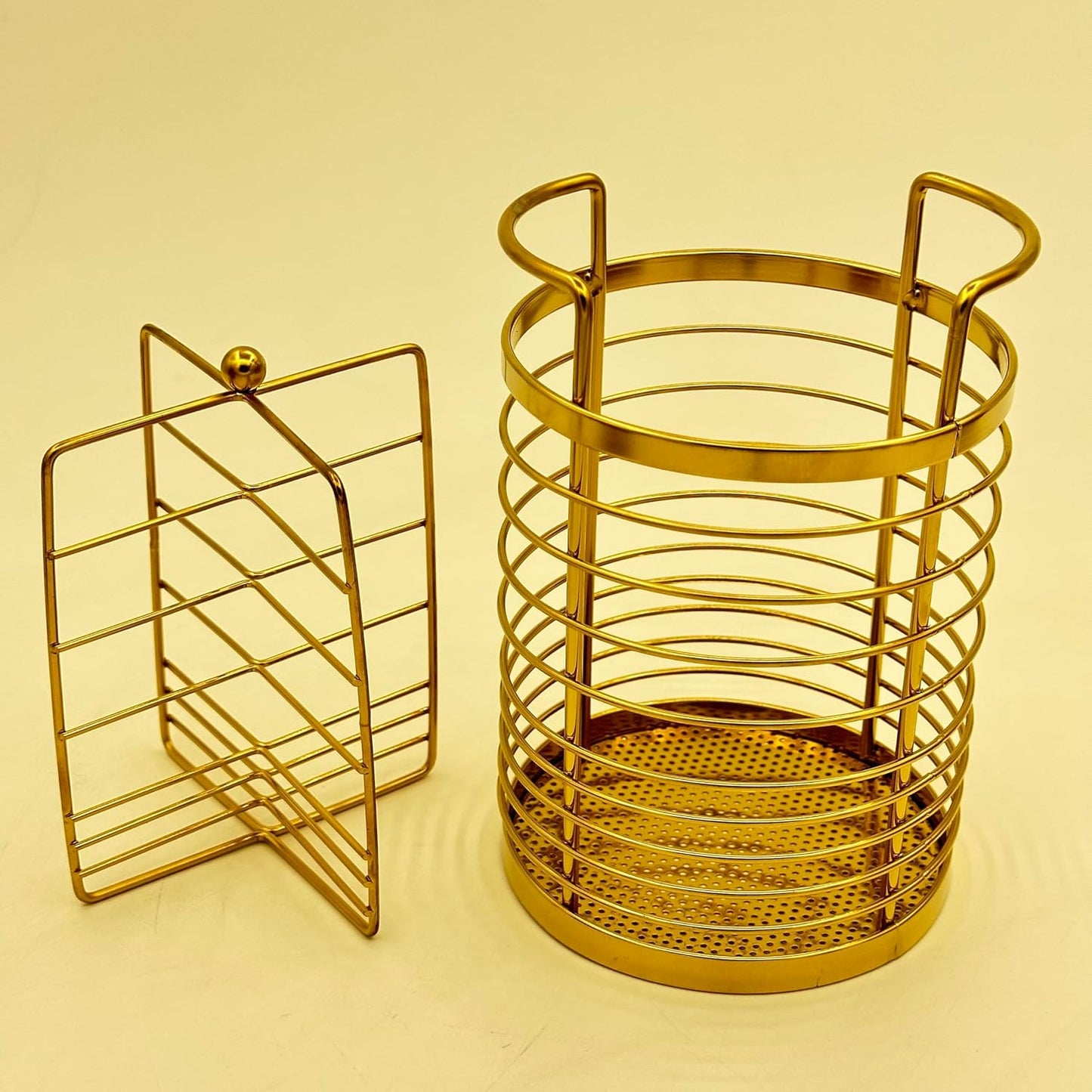 Gold Kitchen Divided Organizer, Kitchen Countertop Holder for Serving Utensils, Stainless Steel Mesh Storage Baskets for Holding Knife Fork Spoon