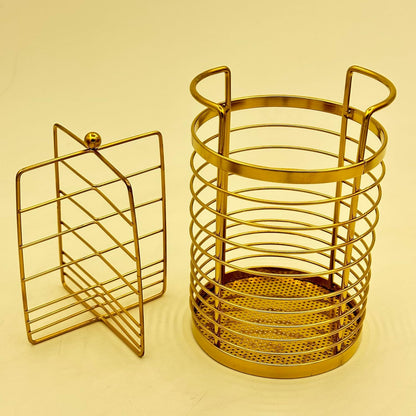 Gold Kitchen Divided Organizer, Kitchen Countertop Holder for Serving Utensils, Stainless Steel Mesh Storage Baskets for Holding Knife Fork Spoon