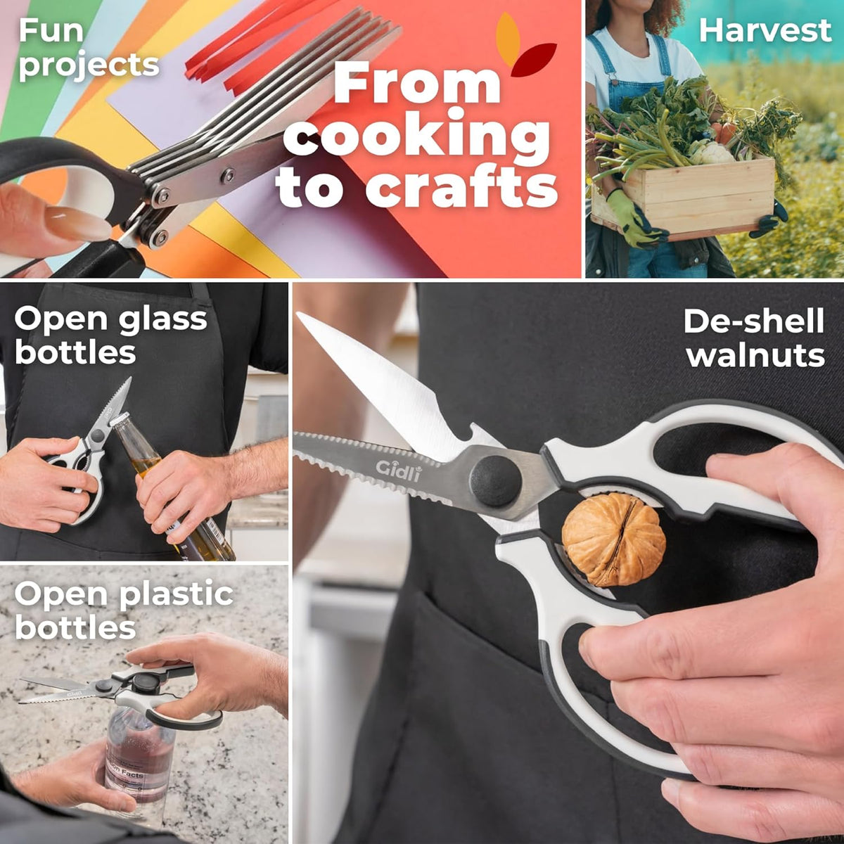 5 Blade Herb Scissors Set with Kitchen Shears - Lifetime Replace. Warranty* | Heavy Duty Sharp Kitchen Shears - Stainless Steel Vegetable Scissors for Herbs and Salad Prep - Dishwasher Safe, 2 Pack