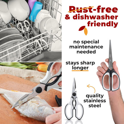 5 Blade Herb Scissors Set with Kitchen Shears - Lifetime Replace. Warranty* | Heavy Duty Sharp Kitchen Shears - Stainless Steel Vegetable Scissors for Herbs and Salad Prep - Dishwasher Safe, 2 Pack