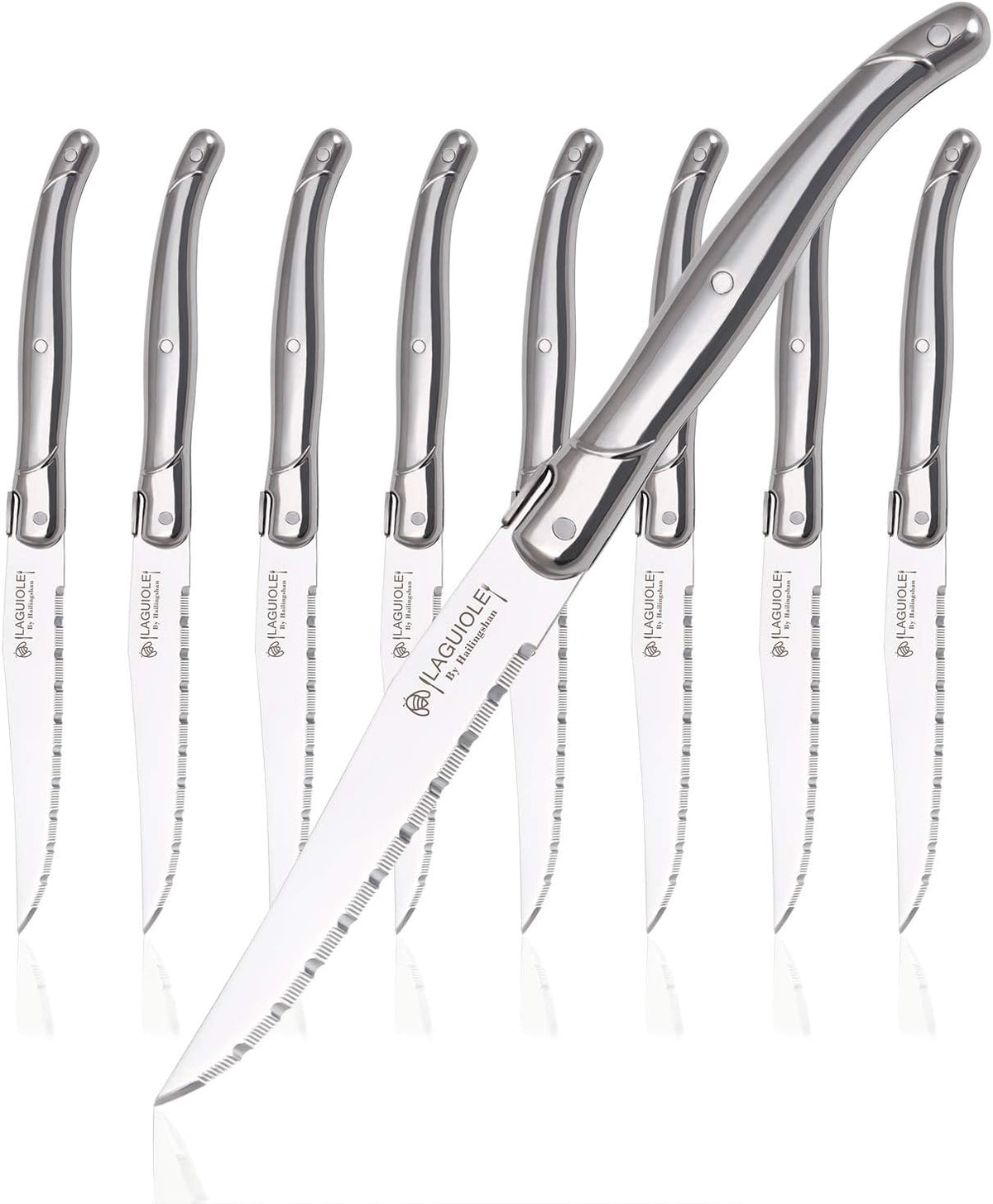 Steak knives Serrated Edge Sharp Light Premium Dishwasher Safe Stainless Steel knife set of 8 Silverware with Gift Box