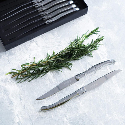 Steak knives Serrated Edge Sharp Light Premium Dishwasher Safe Stainless Steel knife set of 8 Silverware with Gift Box