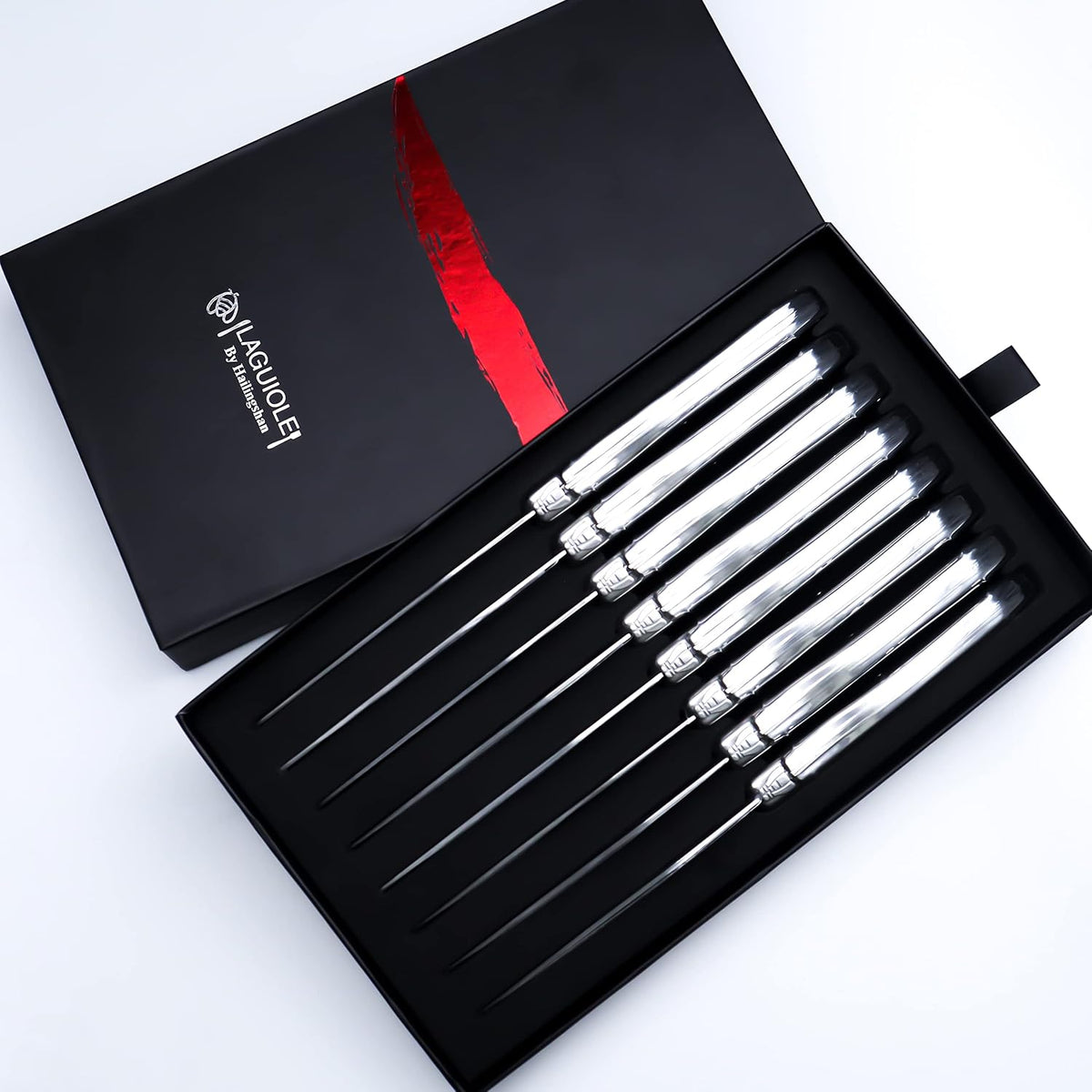 Steak knives Serrated Edge Sharp Light Premium Dishwasher Safe Stainless Steel knife set of 8 Silverware with Gift Box