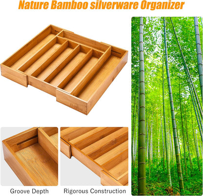 Silverware Organizer Kitchen Drawer Organizer Expandable Bamboo Utensil Holder Cutlery Tray for Kitchen Utensil and Flatware Bedroom Office