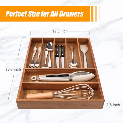 Silverware Organizer Kitchen Drawer Organizer Expandable Bamboo Utensil Holder Cutlery Tray for Kitchen Utensil and Flatware Bedroom Office