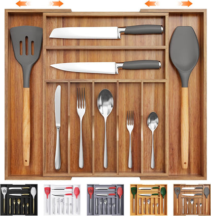 Silverware Organizer Kitchen Drawer Organizer Expandable Bamboo Utensil Holder Cutlery Tray for Kitchen Utensil and Flatware Bedroom Office