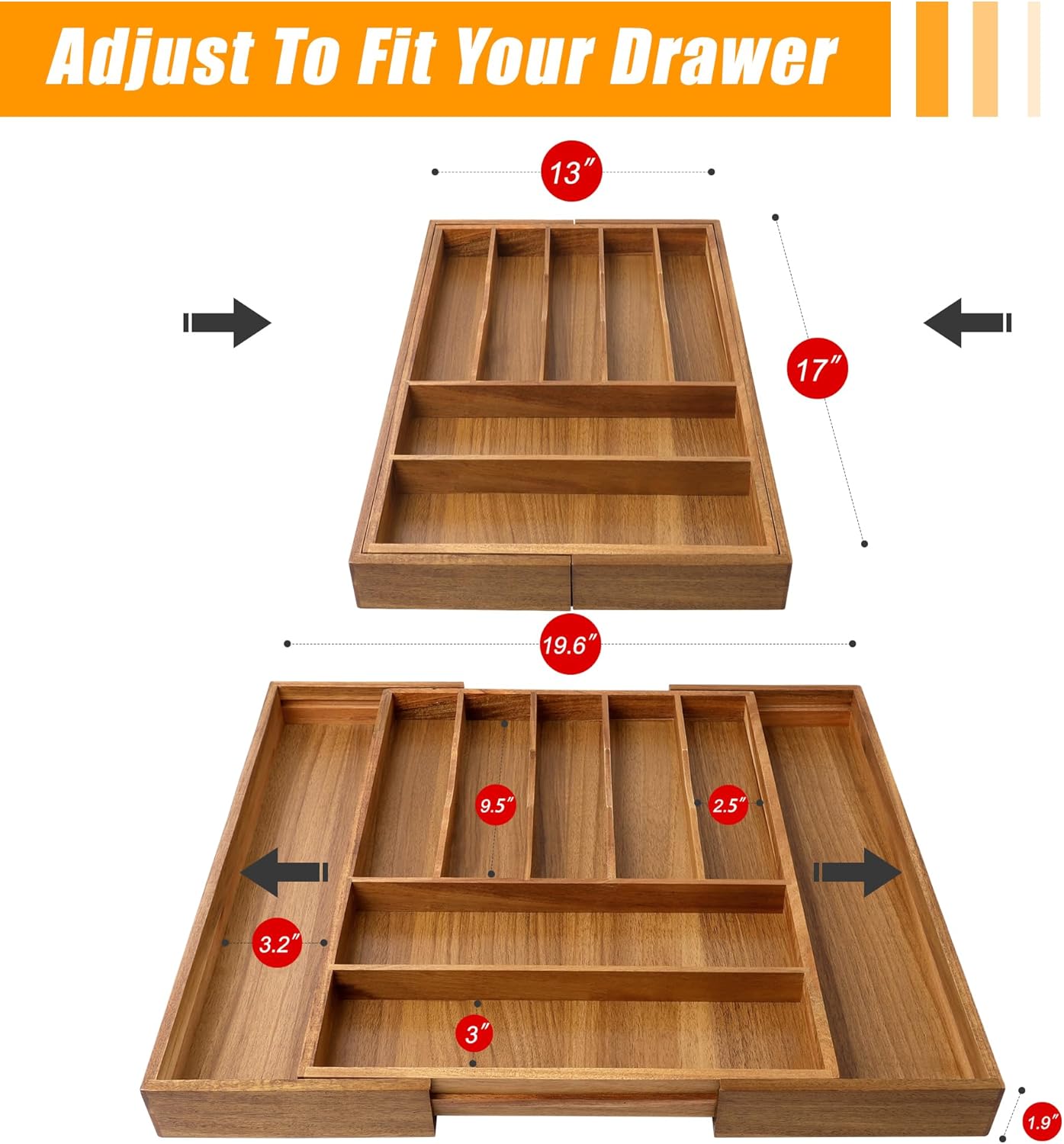 Silverware Organizer Kitchen Drawer Organizer Expandable Bamboo Utensil Holder Cutlery Tray for Kitchen Utensil and Flatware Bedroom Office
