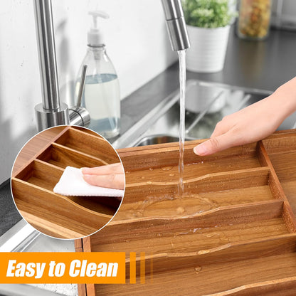 Silverware Organizer Kitchen Drawer Organizer Expandable Bamboo Utensil Holder Cutlery Tray for Kitchen Utensil and Flatware Bedroom Office