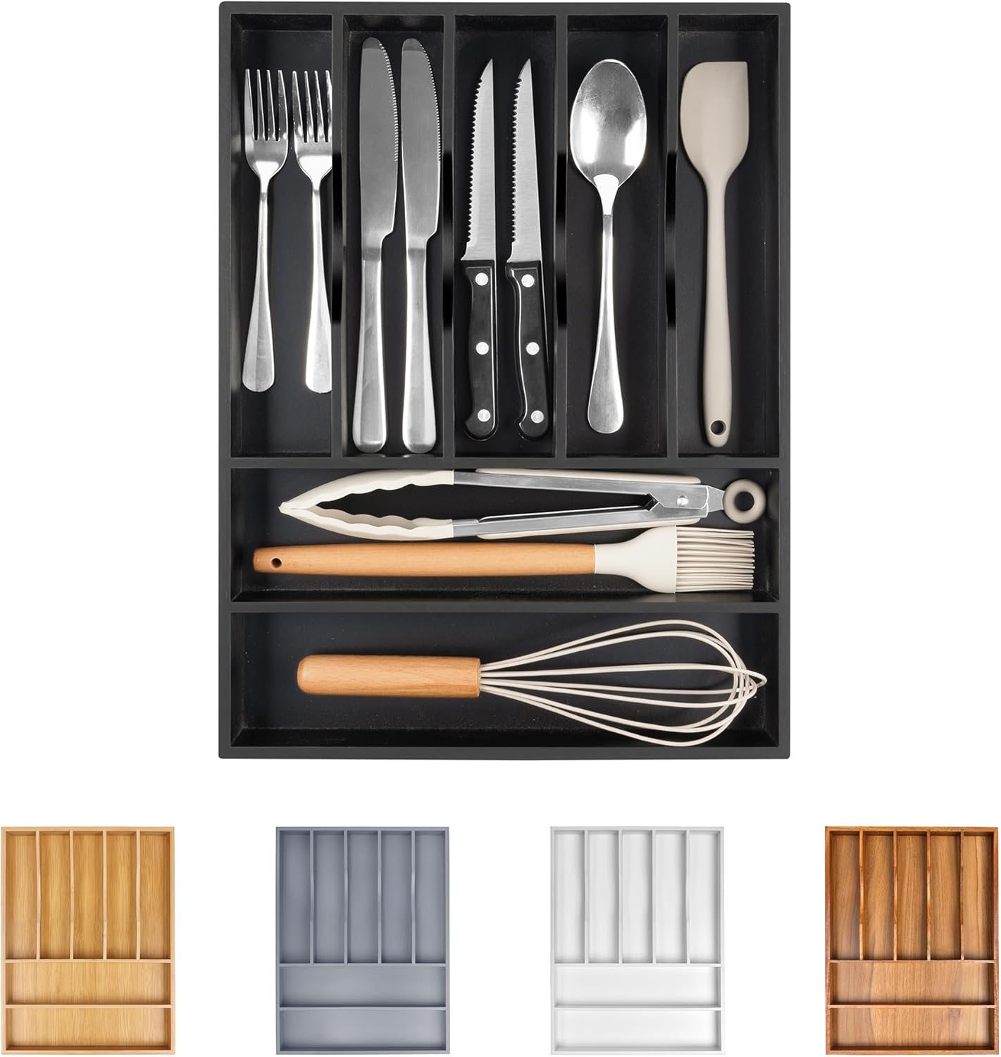 Silverware Organizer Kitchen Drawer Organizer Expandable Bamboo Utensil Holder Cutlery Tray for Kitchen Utensil and Flatware Bedroom Office