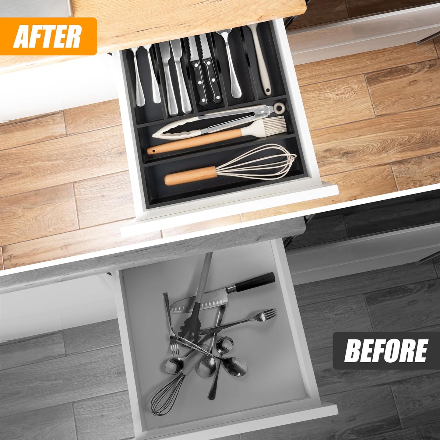Silverware Organizer Kitchen Drawer Organizer Expandable Bamboo Utensil Holder Cutlery Tray for Kitchen Utensil and Flatware Bedroom Office