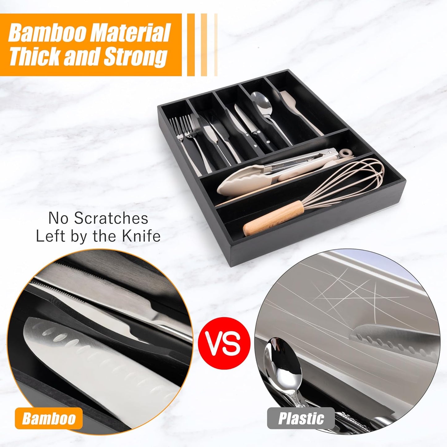 Silverware Organizer Kitchen Drawer Organizer Expandable Bamboo Utensil Holder Cutlery Tray for Kitchen Utensil and Flatware Bedroom Office