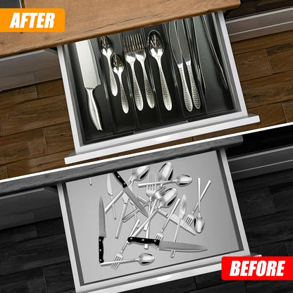 Silverware Organizer Kitchen Drawer Organizer Expandable Bamboo Utensil Holder Cutlery Tray for Kitchen Utensil and Flatware Bedroom Office