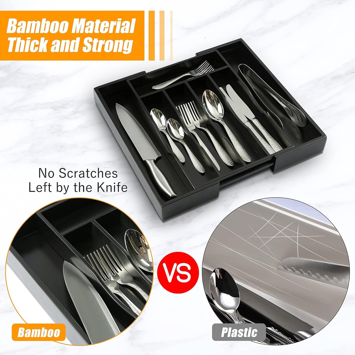 Silverware Organizer Kitchen Drawer Organizer Expandable Bamboo Utensil Holder Cutlery Tray for Kitchen Utensil and Flatware Bedroom Office