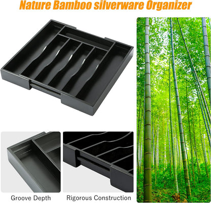 Silverware Organizer Kitchen Drawer Organizer Expandable Bamboo Utensil Holder Cutlery Tray for Kitchen Utensil and Flatware Bedroom Office