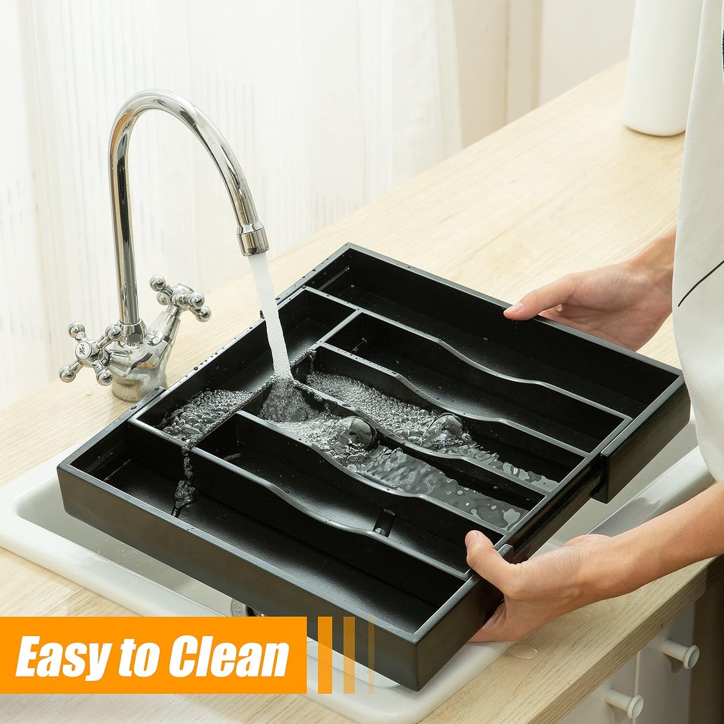 Silverware Organizer Kitchen Drawer Organizer Expandable Bamboo Utensil Holder Cutlery Tray for Kitchen Utensil and Flatware Bedroom Office
