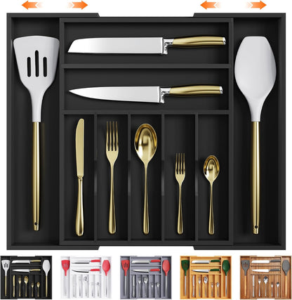 Silverware Organizer Kitchen Drawer Organizer Expandable Bamboo Utensil Holder Cutlery Tray for Kitchen Utensil and Flatware Bedroom Office