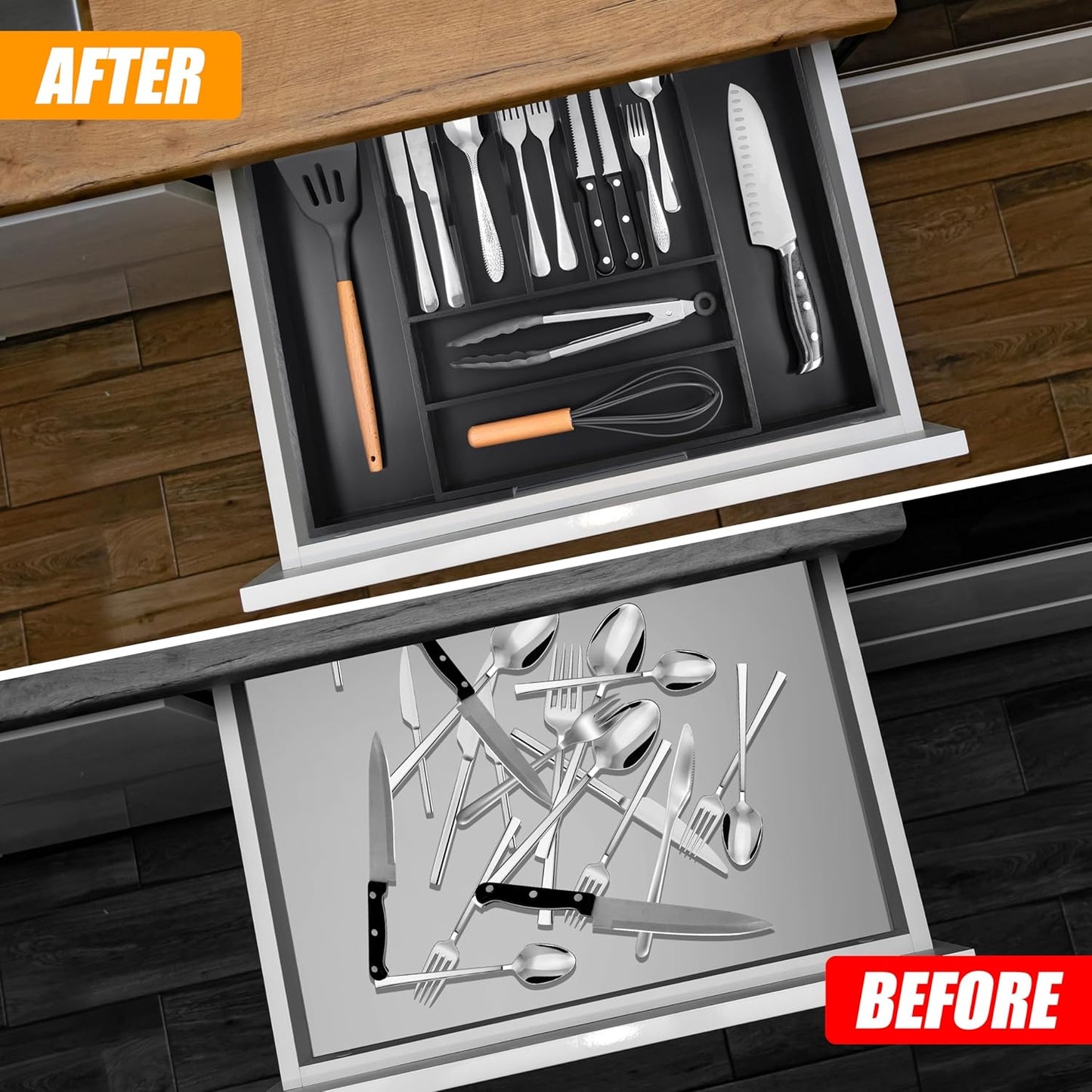 Silverware Organizer Kitchen Drawer Organizer Expandable Bamboo Utensil Holder Cutlery Tray for Kitchen Utensil and Flatware Bedroom Office