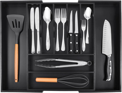 Silverware Organizer Kitchen Drawer Organizer Expandable Bamboo Utensil Holder Cutlery Tray for Kitchen Utensil and Flatware Bedroom Office