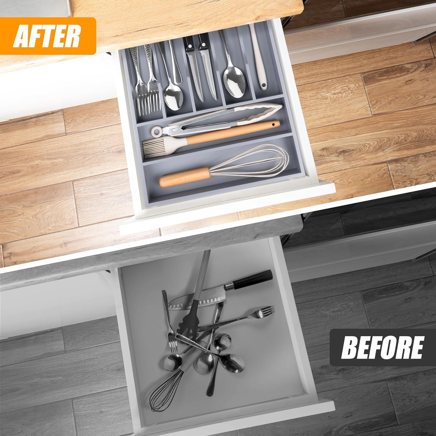 Silverware Organizer Kitchen Drawer Organizer Expandable Bamboo Utensil Holder Cutlery Tray for Kitchen Utensil and Flatware Bedroom Office