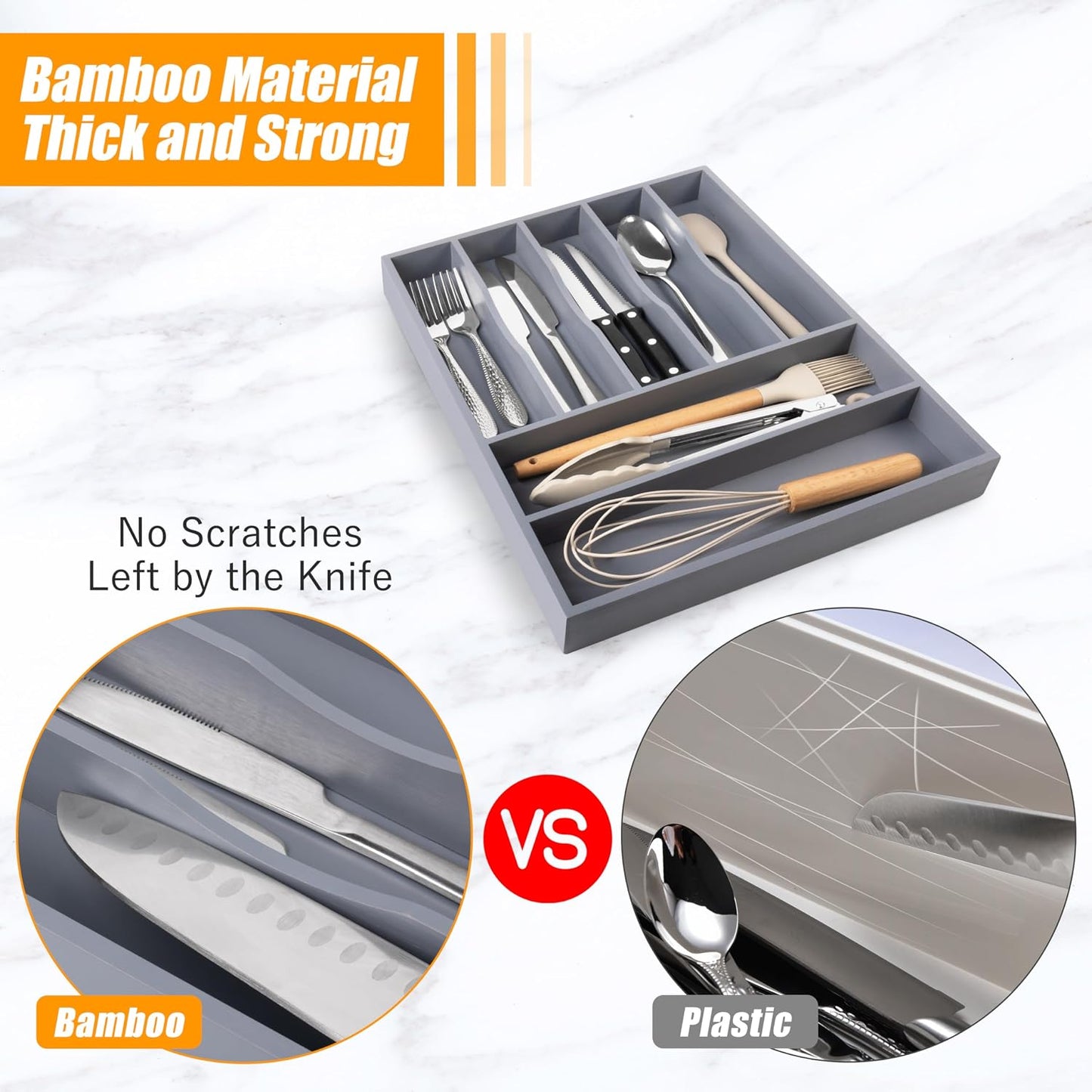 Silverware Organizer Kitchen Drawer Organizer Expandable Bamboo Utensil Holder Cutlery Tray for Kitchen Utensil and Flatware Bedroom Office