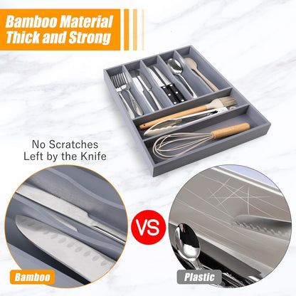 Silverware Organizer Kitchen Drawer Organizer Expandable Bamboo Utensil Holder Cutlery Tray for Kitchen Utensil and Flatware Bedroom Office