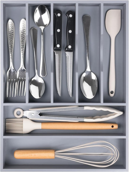 Silverware Organizer Kitchen Drawer Organizer Expandable Bamboo Utensil Holder Cutlery Tray for Kitchen Utensil and Flatware Bedroom Office