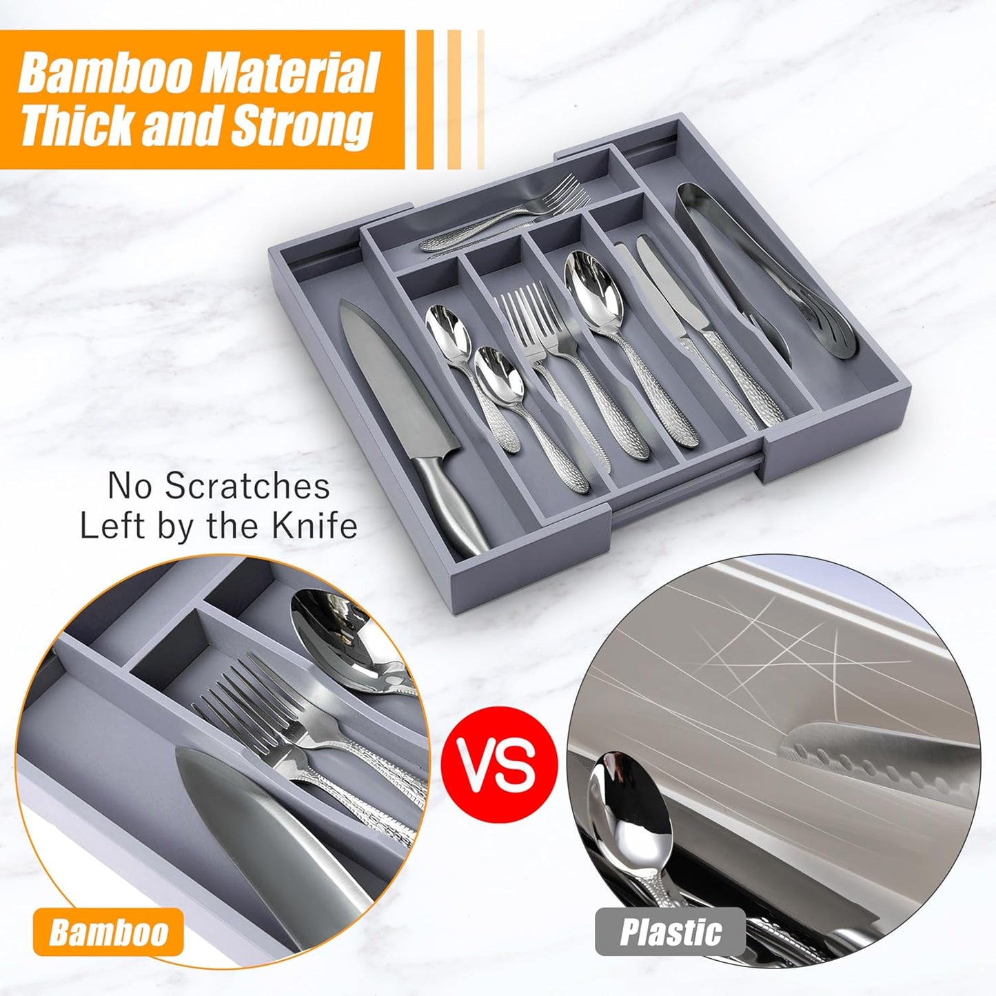Silverware Organizer Kitchen Drawer Organizer Expandable Bamboo Utensil Holder Cutlery Tray for Kitchen Utensil and Flatware Bedroom Office