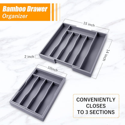 Silverware Organizer Kitchen Drawer Organizer Expandable Bamboo Utensil Holder Cutlery Tray for Kitchen Utensil and Flatware Bedroom Office
