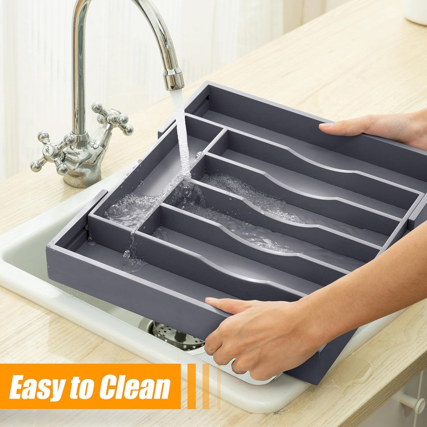 Silverware Organizer Kitchen Drawer Organizer Expandable Bamboo Utensil Holder Cutlery Tray for Kitchen Utensil and Flatware Bedroom Office