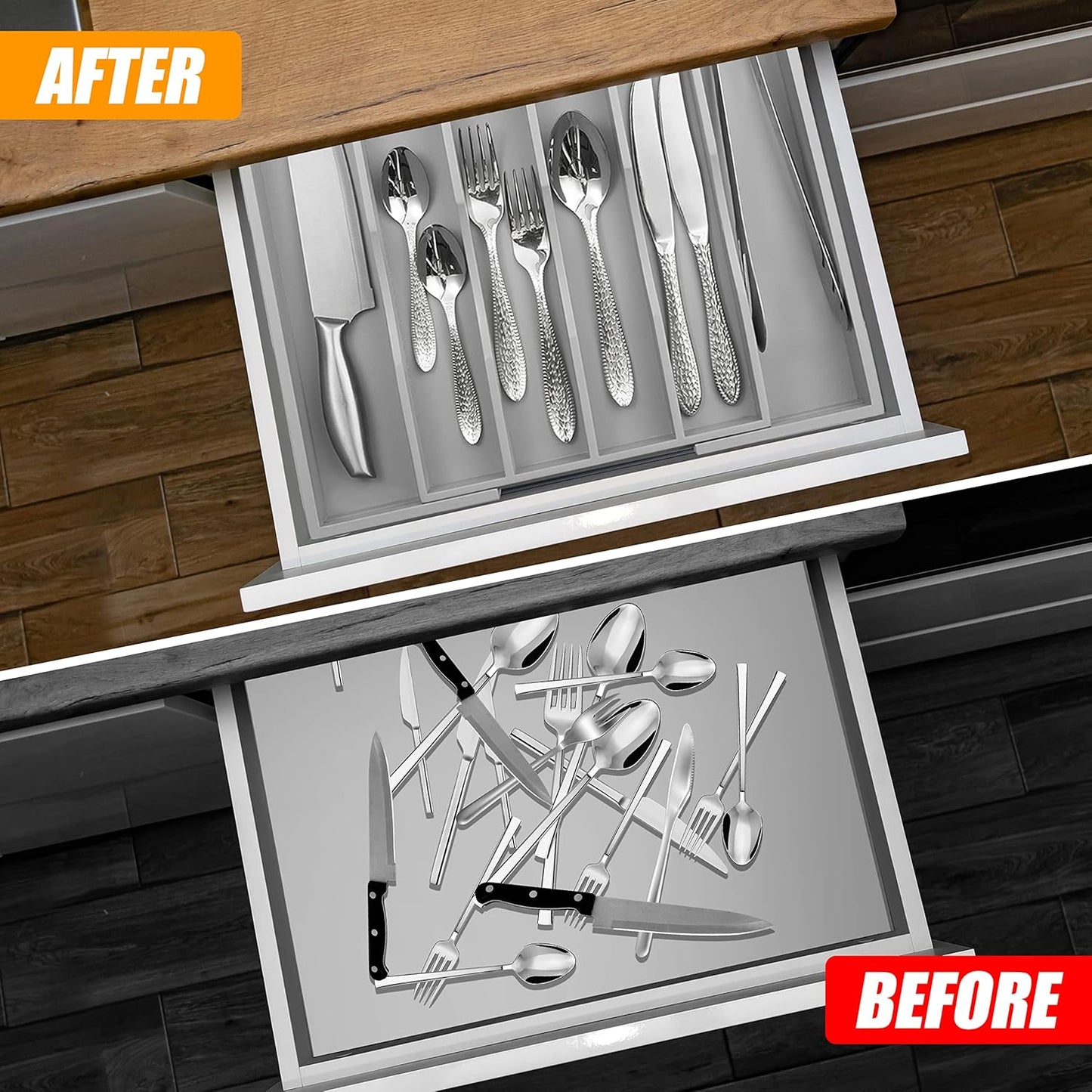 Silverware Organizer Kitchen Drawer Organizer Expandable Bamboo Utensil Holder Cutlery Tray for Kitchen Utensil and Flatware Bedroom Office
