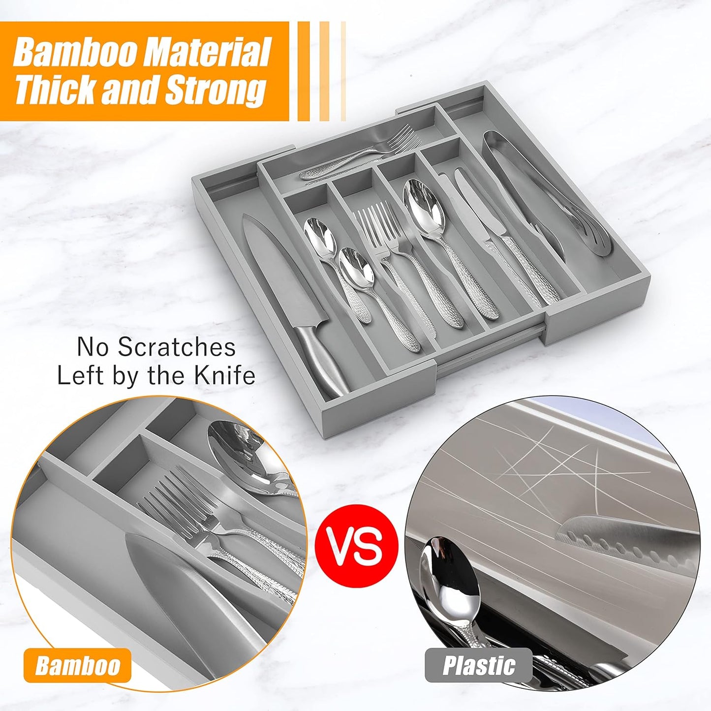 Silverware Organizer Kitchen Drawer Organizer Expandable Bamboo Utensil Holder Cutlery Tray for Kitchen Utensil and Flatware Bedroom Office