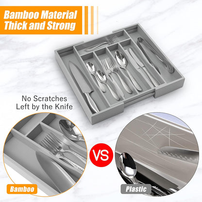 Silverware Organizer Kitchen Drawer Organizer Expandable Bamboo Utensil Holder Cutlery Tray for Kitchen Utensil and Flatware Bedroom Office