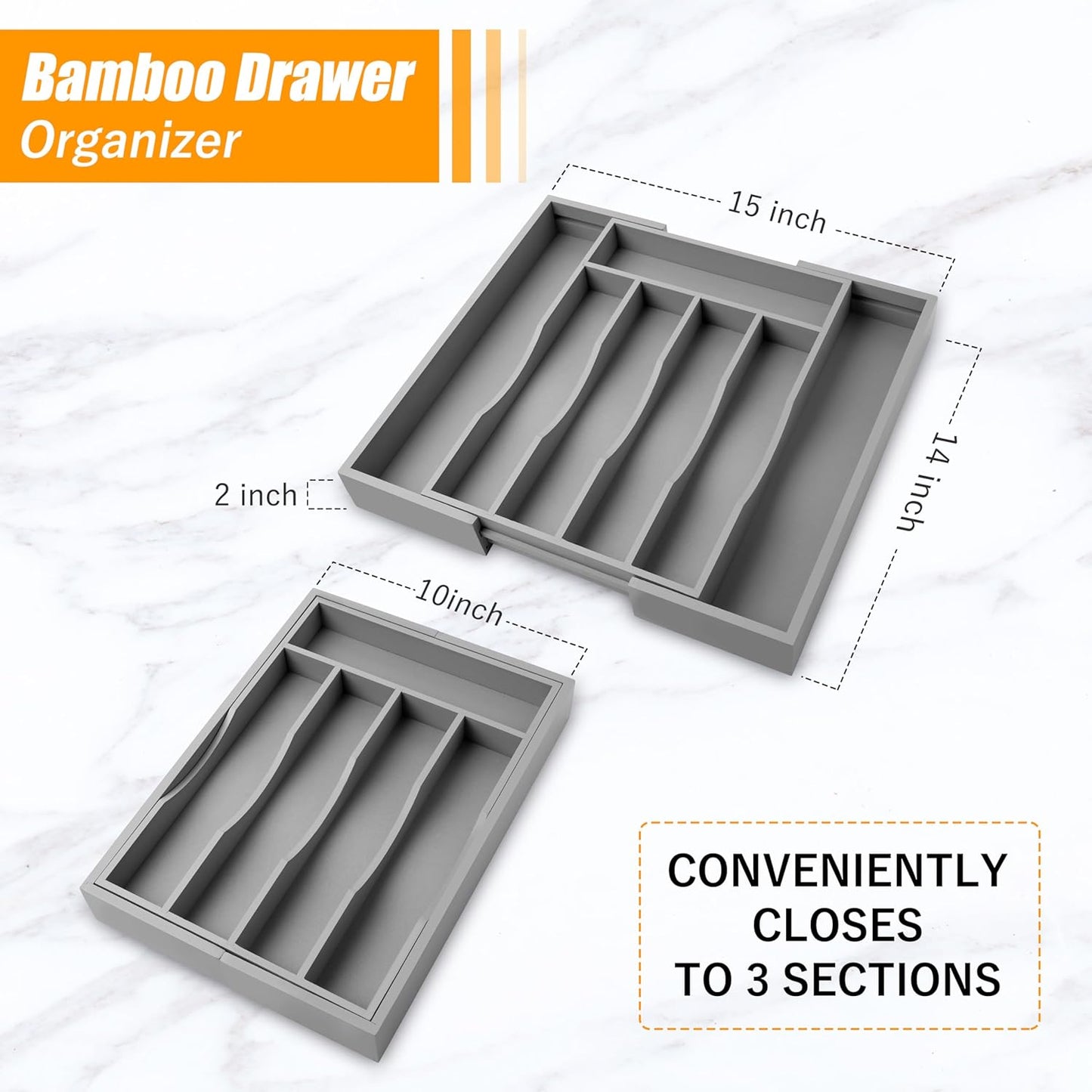 Silverware Organizer Kitchen Drawer Organizer Expandable Bamboo Utensil Holder Cutlery Tray for Kitchen Utensil and Flatware Bedroom Office