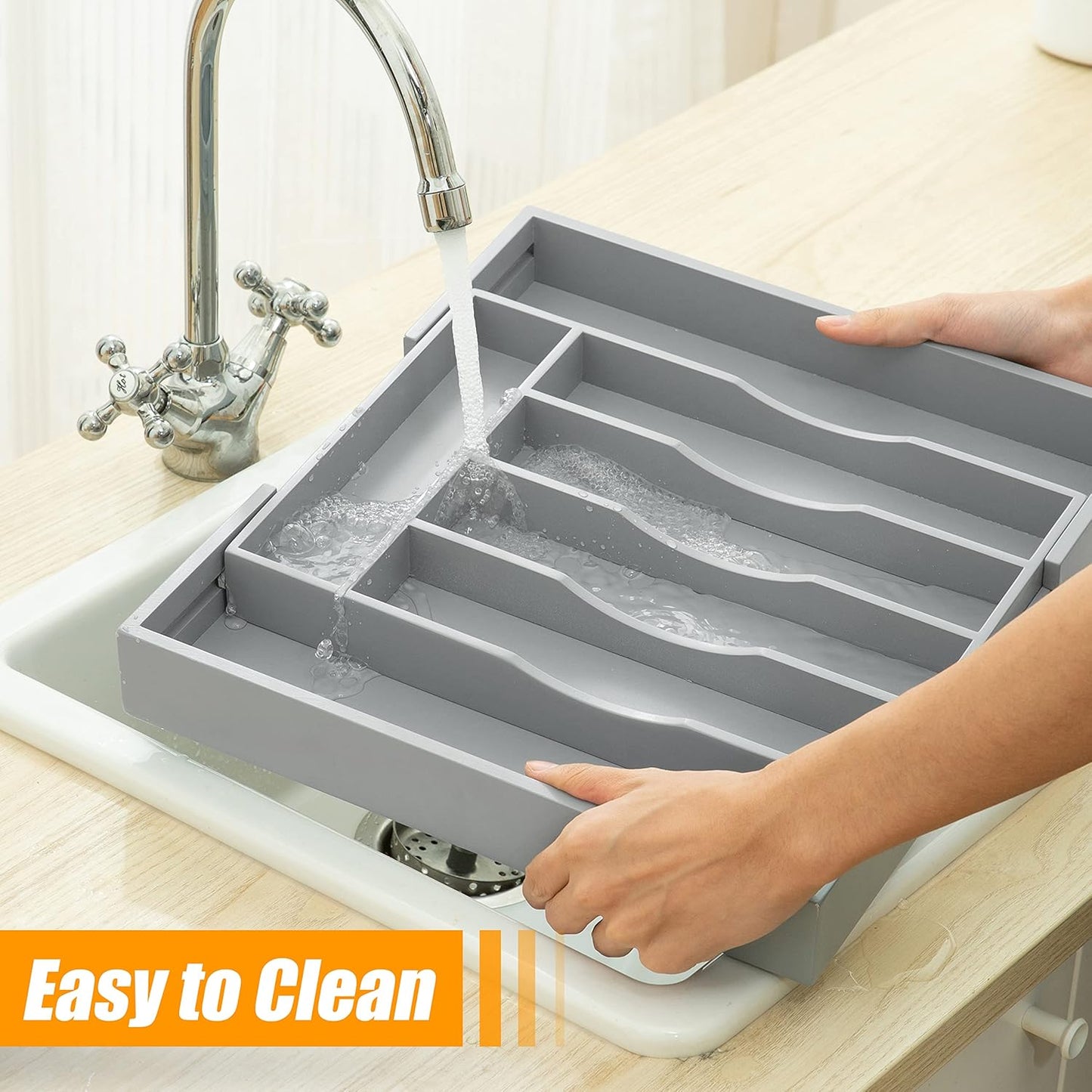 Silverware Organizer Kitchen Drawer Organizer Expandable Bamboo Utensil Holder Cutlery Tray for Kitchen Utensil and Flatware Bedroom Office