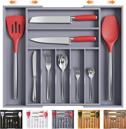 Silverware Organizer Kitchen Drawer Organizer Expandable Bamboo Utensil Holder Cutlery Tray for Kitchen Utensil and Flatware Bedroom Office