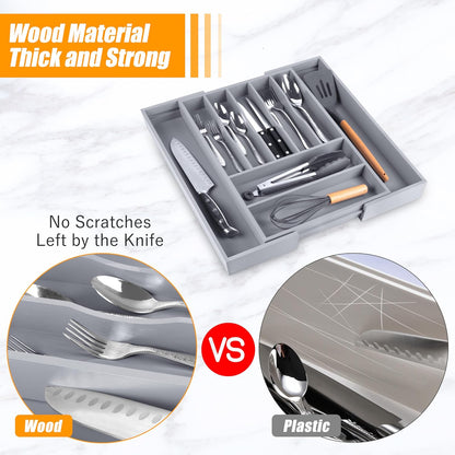 Silverware Organizer Kitchen Drawer Organizer Expandable Bamboo Utensil Holder Cutlery Tray for Kitchen Utensil and Flatware Bedroom Office