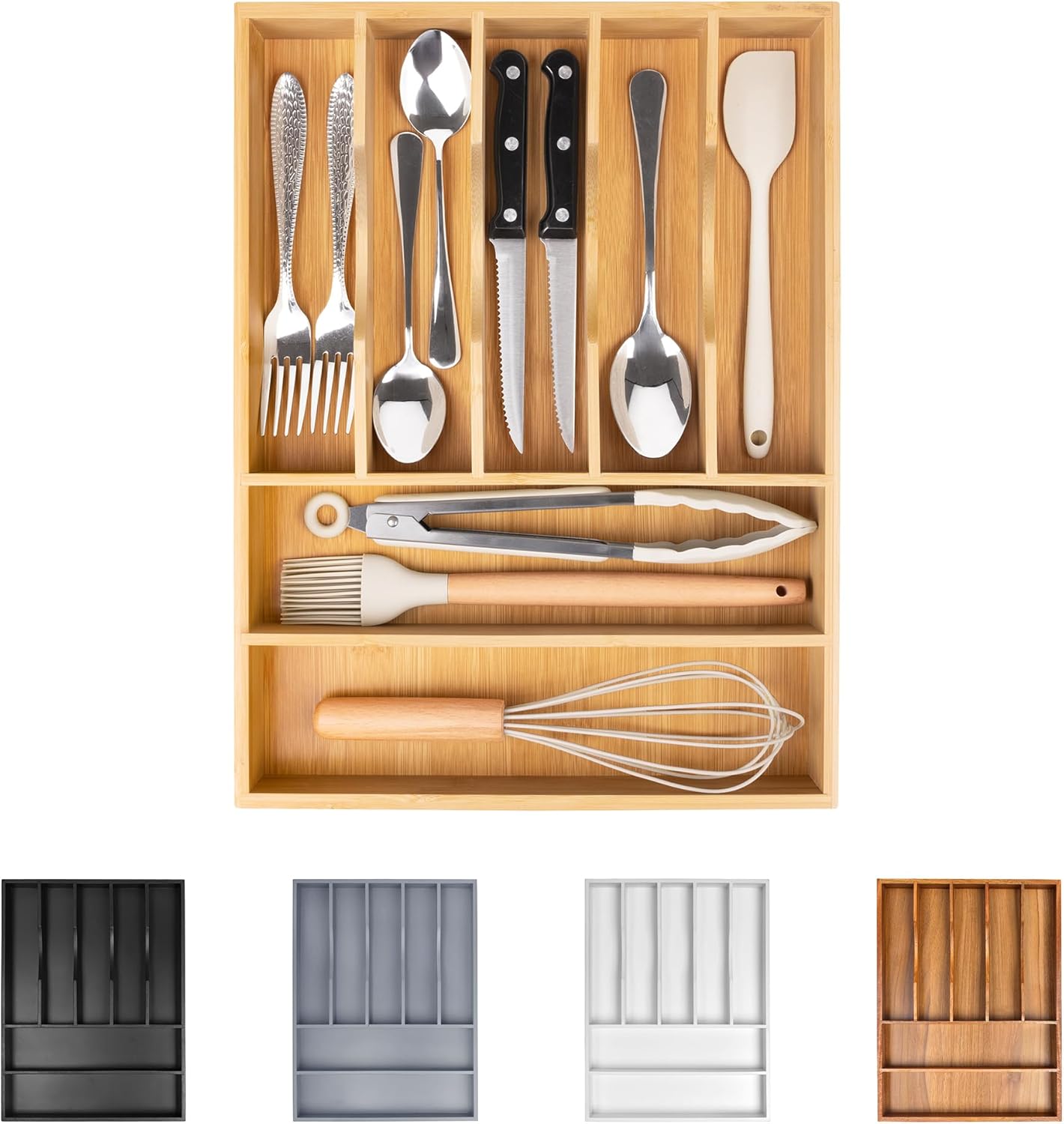 Silverware Organizer Kitchen Drawer Organizer Expandable Bamboo Utensil Holder Cutlery Tray for Kitchen Utensil and Flatware Bedroom Office
