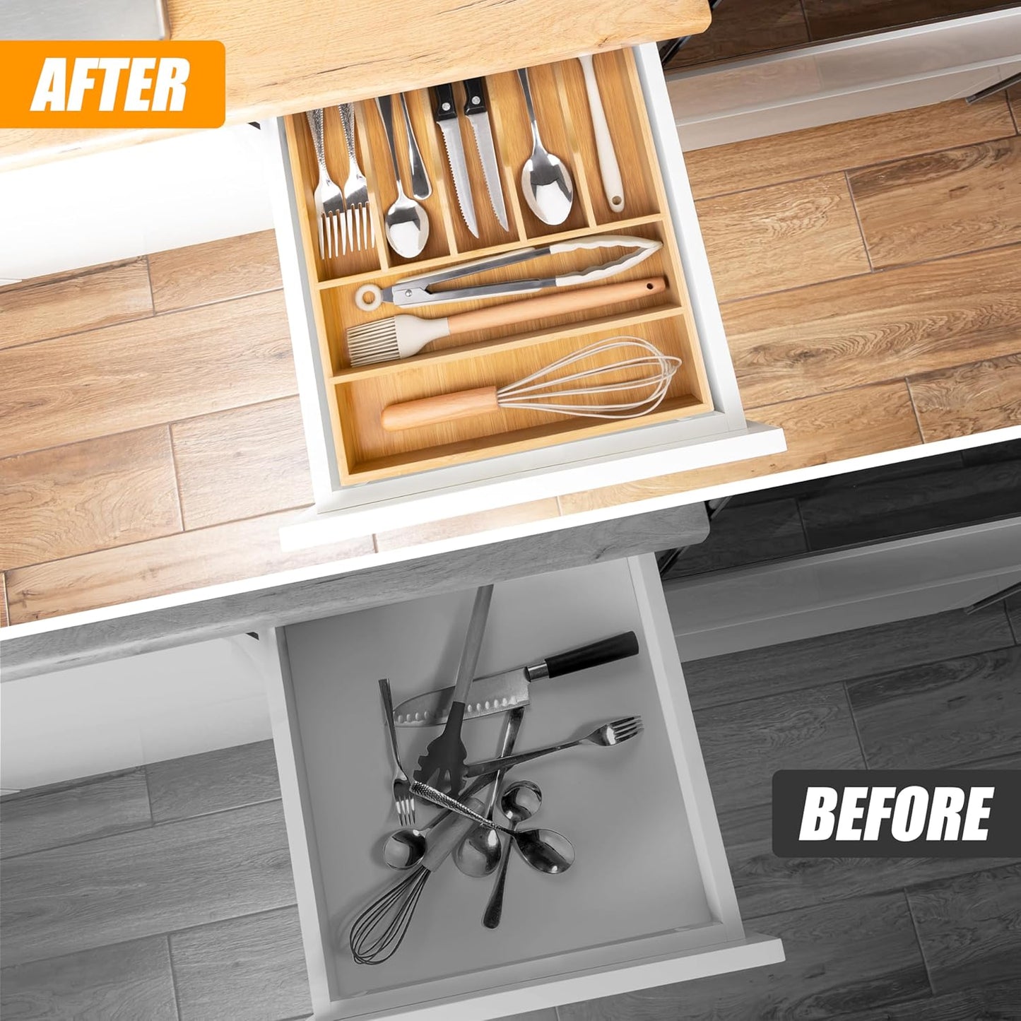 Silverware Organizer Kitchen Drawer Organizer Expandable Bamboo Utensil Holder Cutlery Tray for Kitchen Utensil and Flatware Bedroom Office