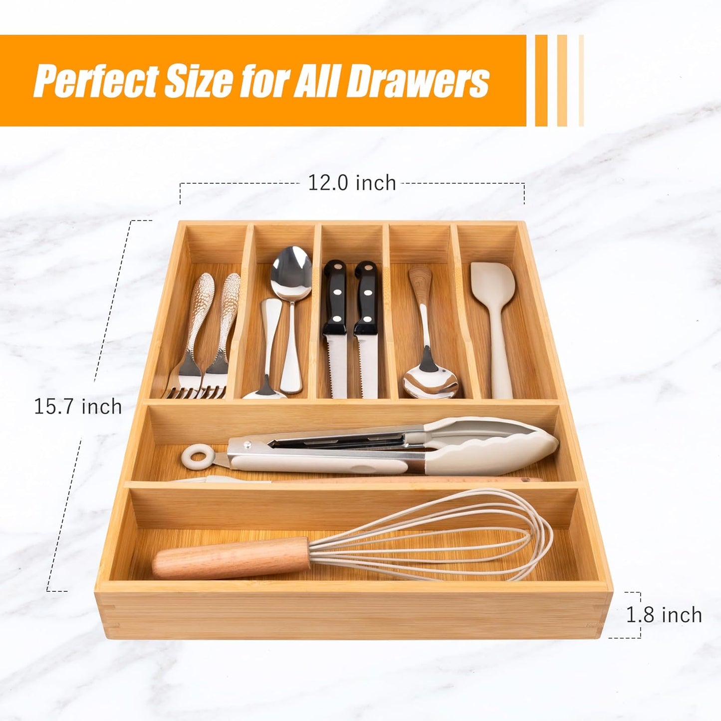 Silverware Organizer Kitchen Drawer Organizer Expandable Bamboo Utensil Holder Cutlery Tray for Kitchen Utensil and Flatware Bedroom Office
