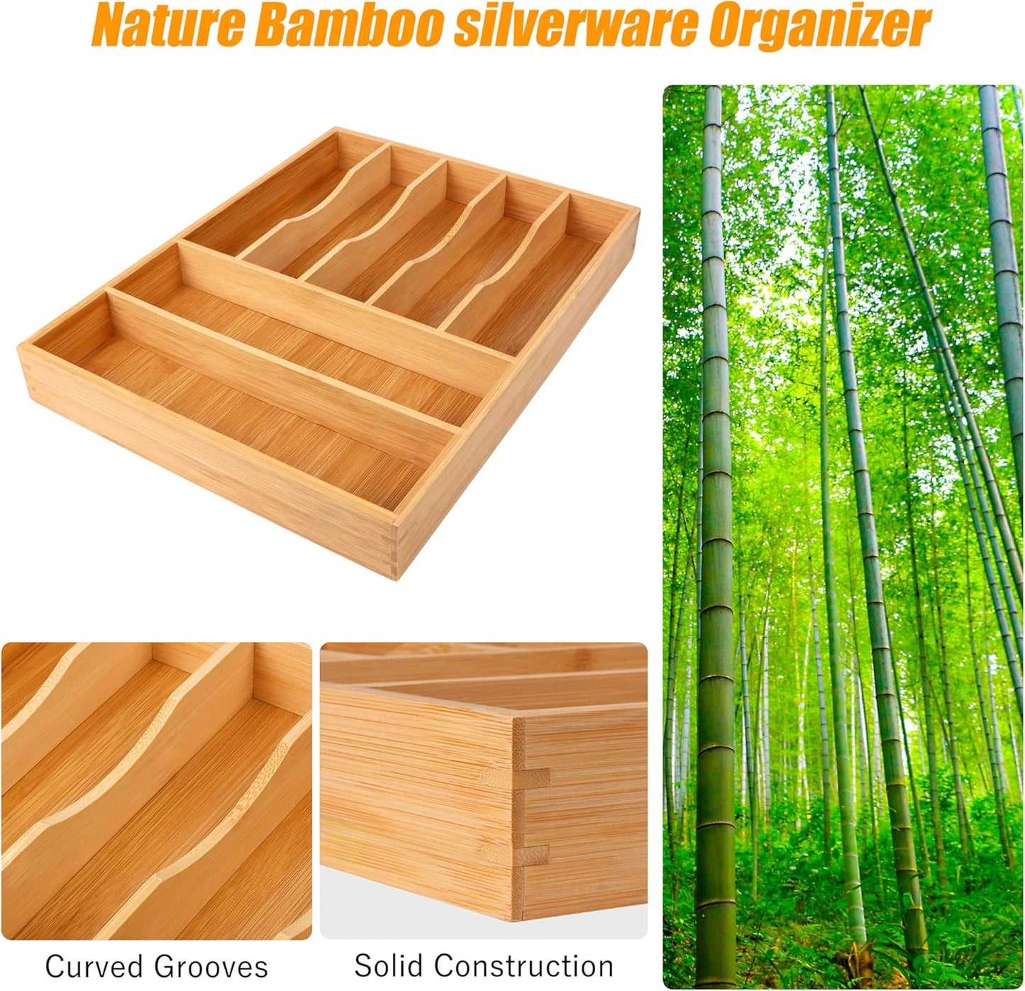 Silverware Organizer Kitchen Drawer Organizer Expandable Bamboo Utensil Holder Cutlery Tray for Kitchen Utensil and Flatware Bedroom Office