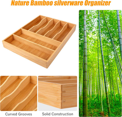 Silverware Organizer Kitchen Drawer Organizer Expandable Bamboo Utensil Holder Cutlery Tray for Kitchen Utensil and Flatware Bedroom Office