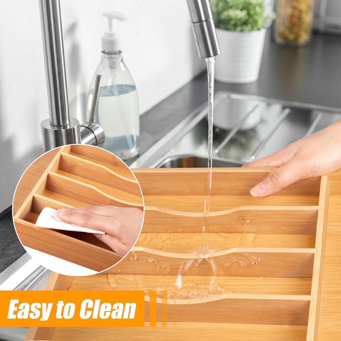 Silverware Organizer Kitchen Drawer Organizer Expandable Bamboo Utensil Holder Cutlery Tray for Kitchen Utensil and Flatware Bedroom Office