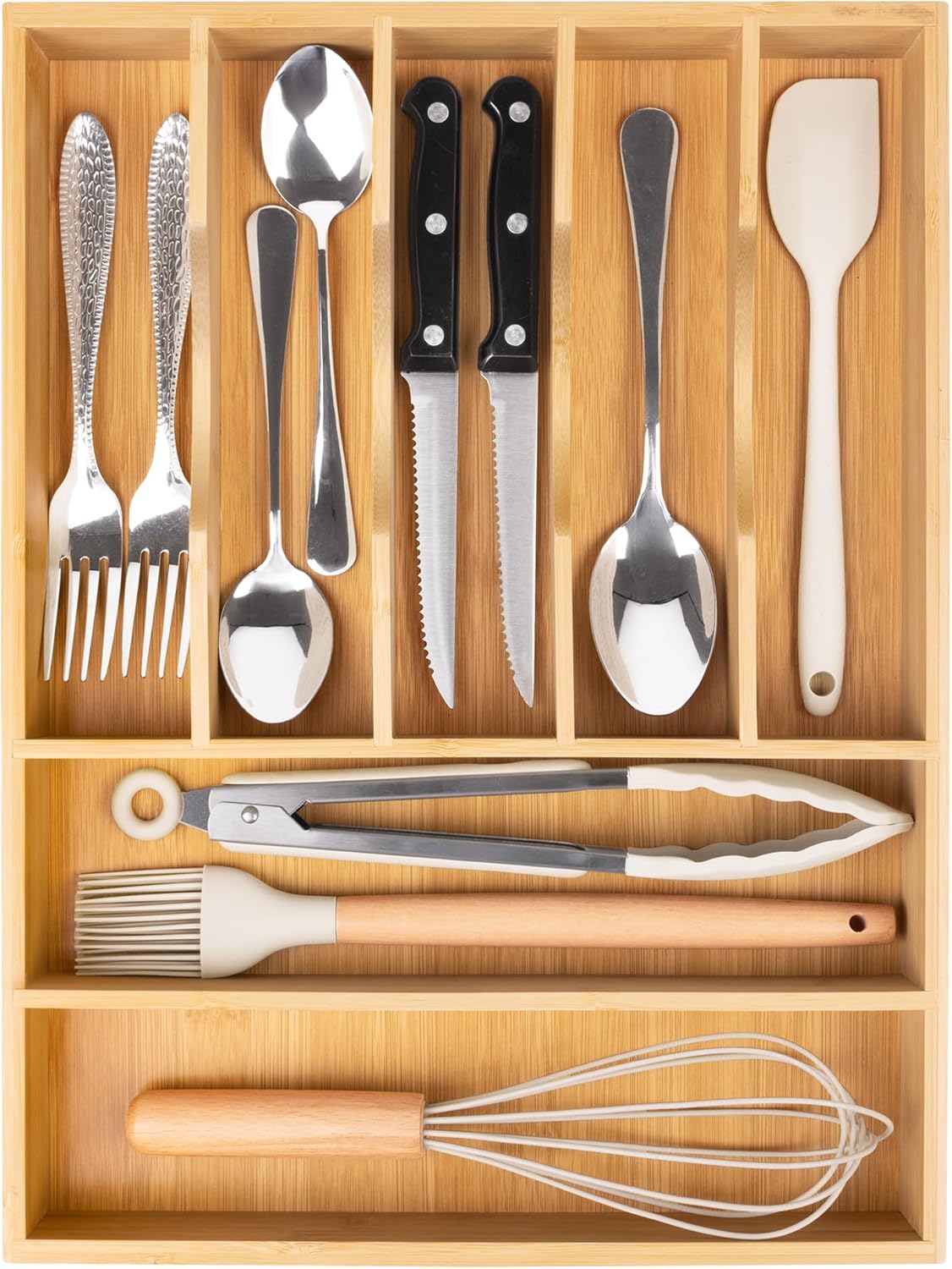 Silverware Organizer Kitchen Drawer Organizer Expandable Bamboo Utensil Holder Cutlery Tray for Kitchen Utensil and Flatware Bedroom Office
