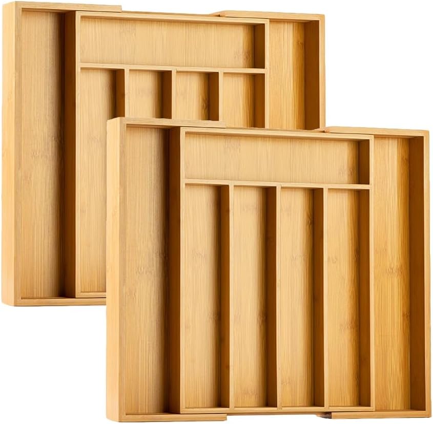 Silverware Organizer Kitchen Drawer Organizer Expandable Bamboo Utensil Holder Cutlery Tray for Kitchen Utensil and Flatware Bedroom Office
