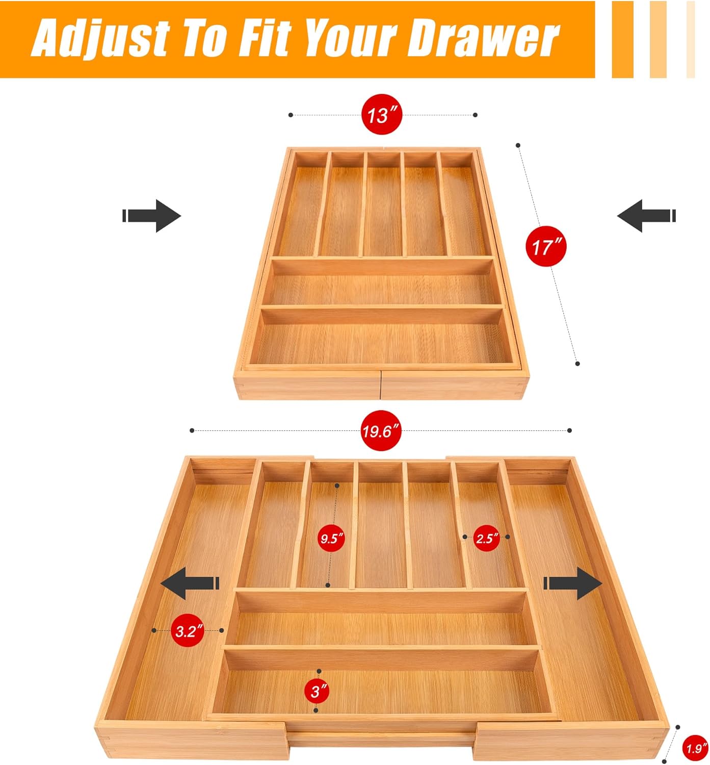Silverware Organizer Kitchen Drawer Organizer Expandable Bamboo Utensil Holder Cutlery Tray for Kitchen Utensil and Flatware Bedroom Office