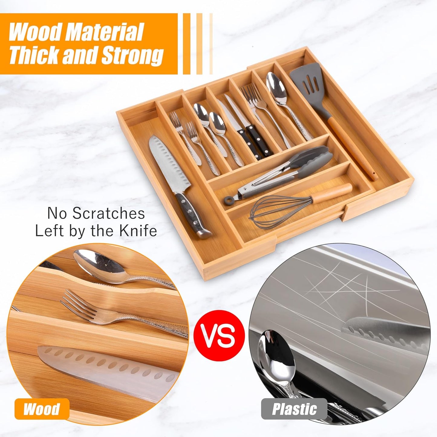 Silverware Organizer Kitchen Drawer Organizer Expandable Bamboo Utensil Holder Cutlery Tray for Kitchen Utensil and Flatware Bedroom Office