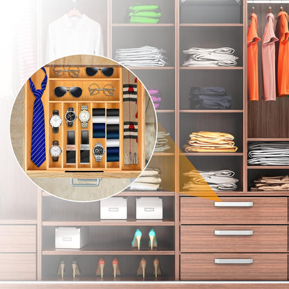 Silverware Organizer Kitchen Drawer Organizer Expandable Bamboo Utensil Holder Cutlery Tray for Kitchen Utensil and Flatware Bedroom Office
