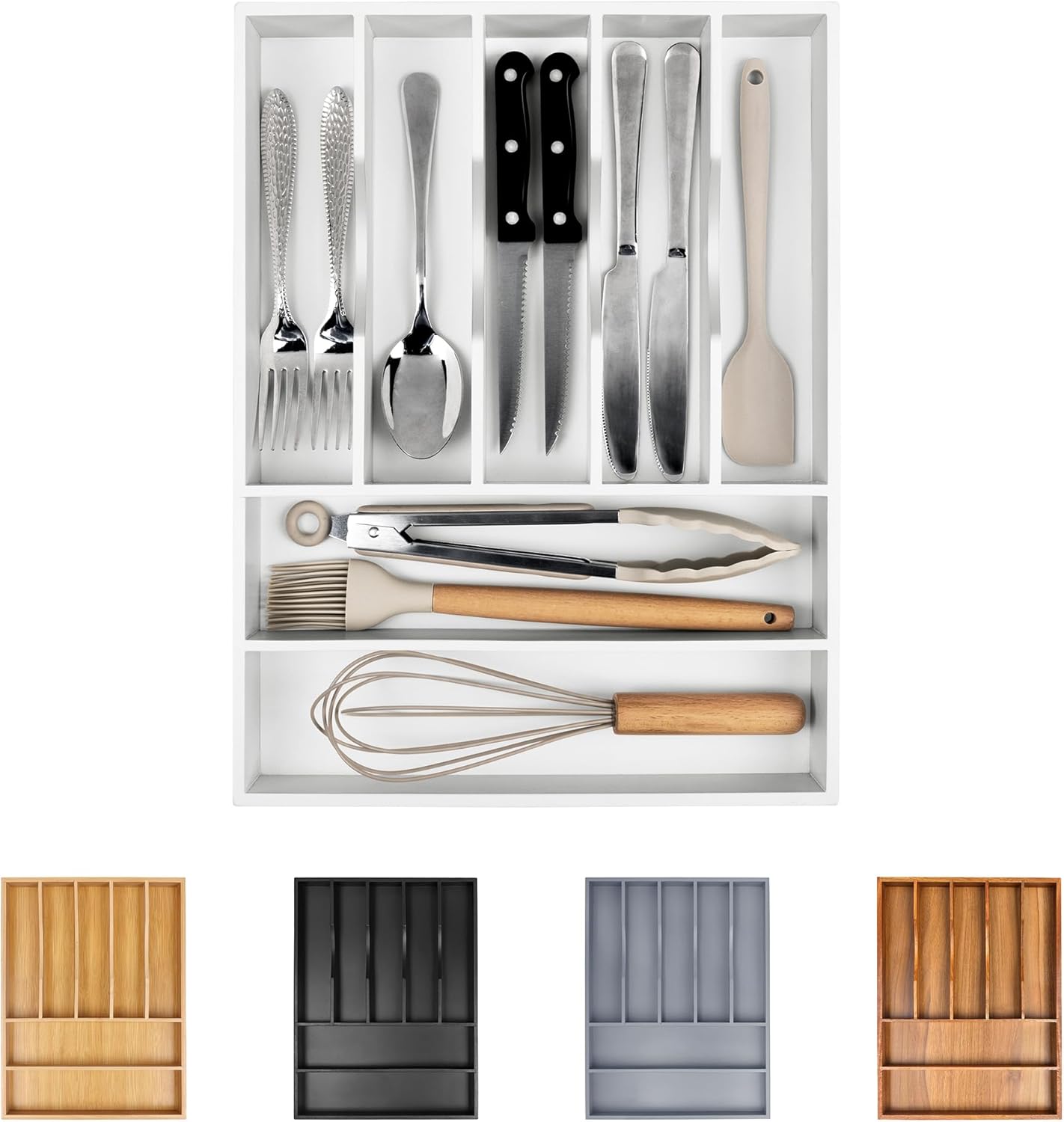 Silverware Organizer Kitchen Drawer Organizer Expandable Bamboo Utensil Holder Cutlery Tray for Kitchen Utensil and Flatware Bedroom Office